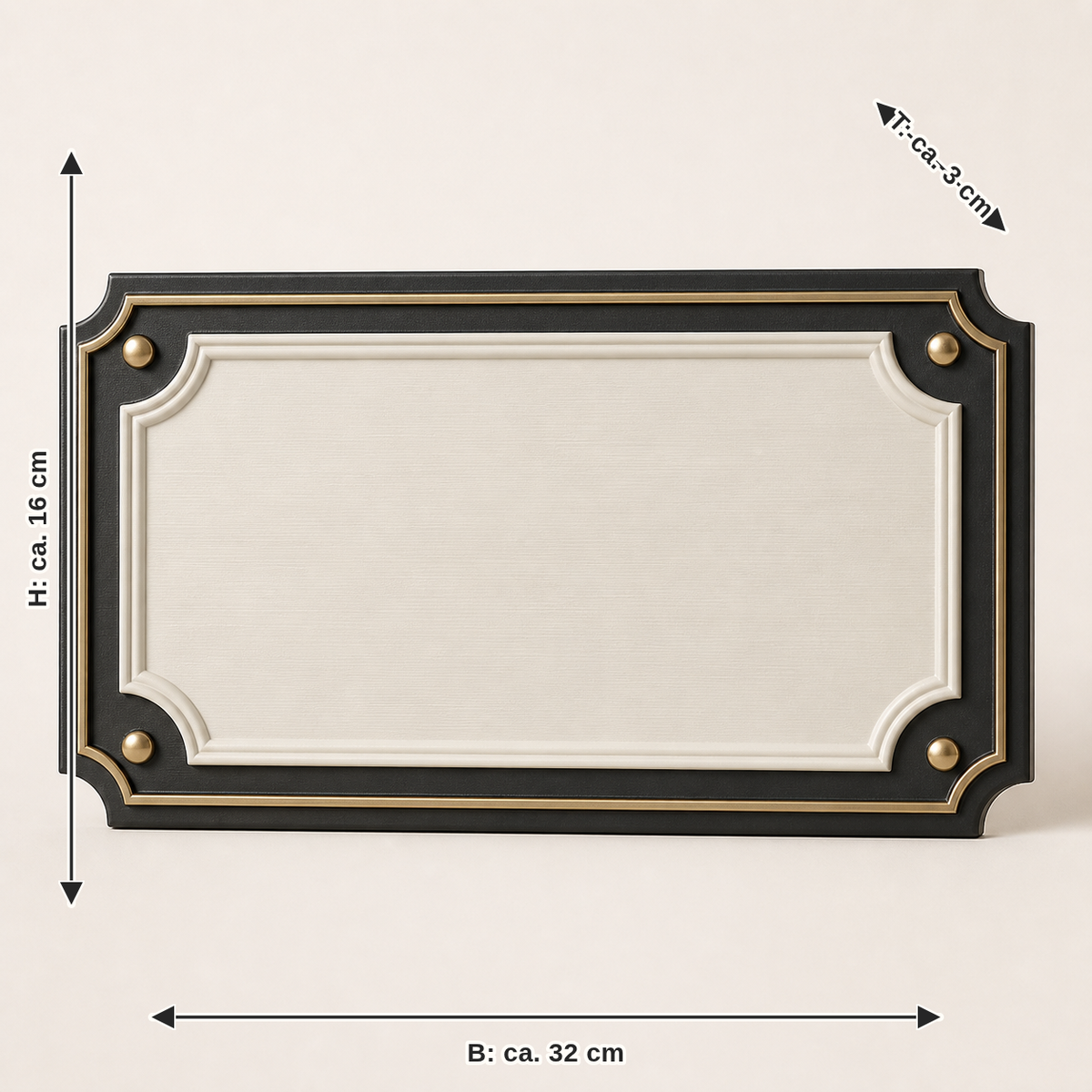 Measurement image for coordinate sign home point – Timeless: width approx. 32 cm, depth approx. 3 cm, height approx. 16 cm