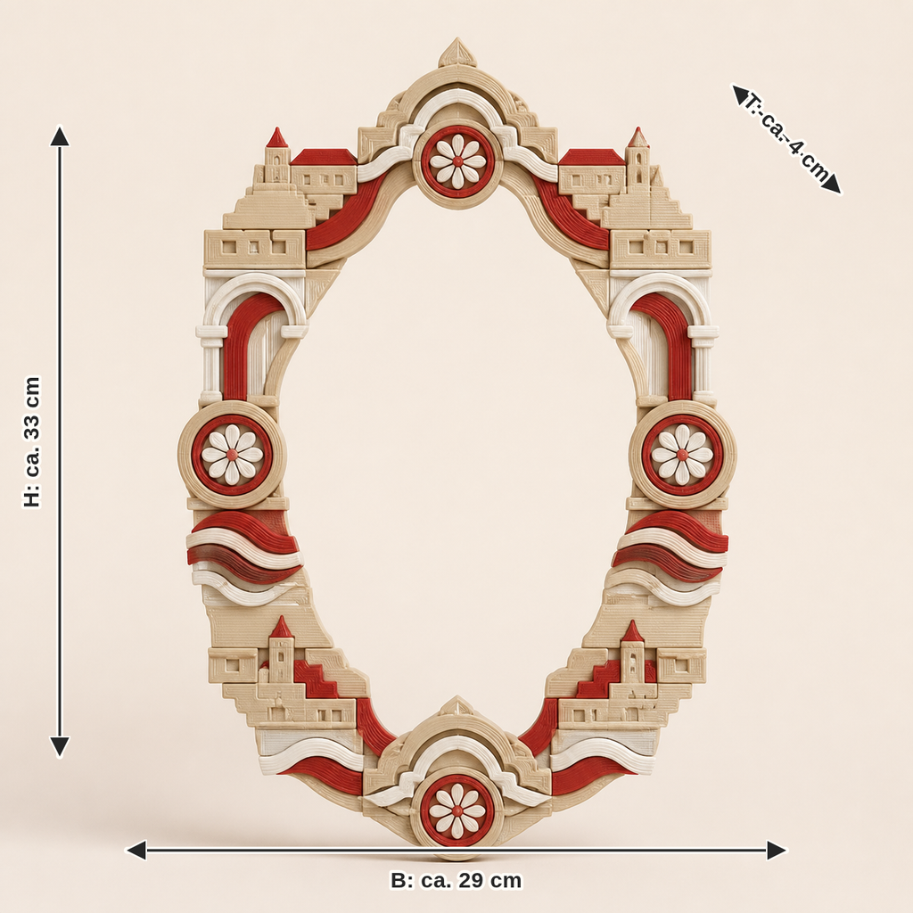 Dimensional image for wreath fortress arch – Salzburg: width approx. 29 cm, depth approx. 4 cm, height approx. 33 cm