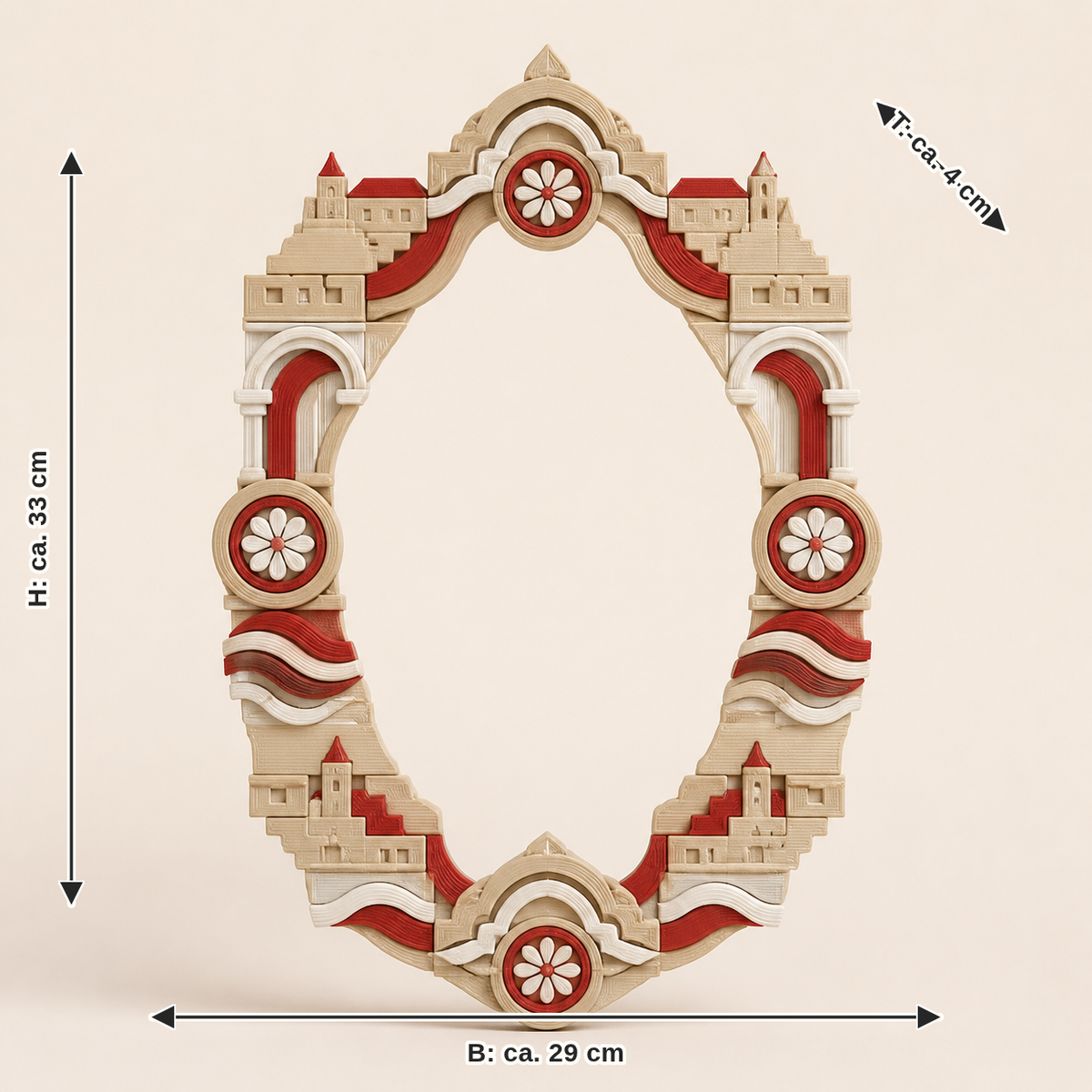 Dimensional image for wreath fortress arch – Salzburg: width approx. 29 cm, depth approx. 4 cm, height approx. 33 cm