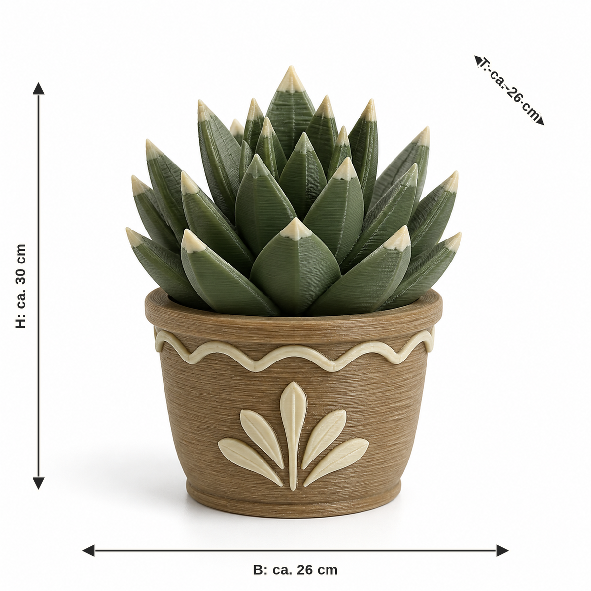 Measurement for artificial succulents in a flowerpot: width approx. 26 cm, depth approx. 26 cm, height approx. 30 cm