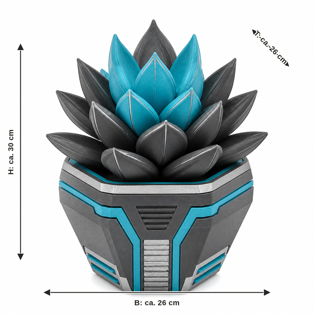 Dimensional image for artificial succulents with lotus leaves: width about 26 cm, depth about 26 cm, height about 30 cm