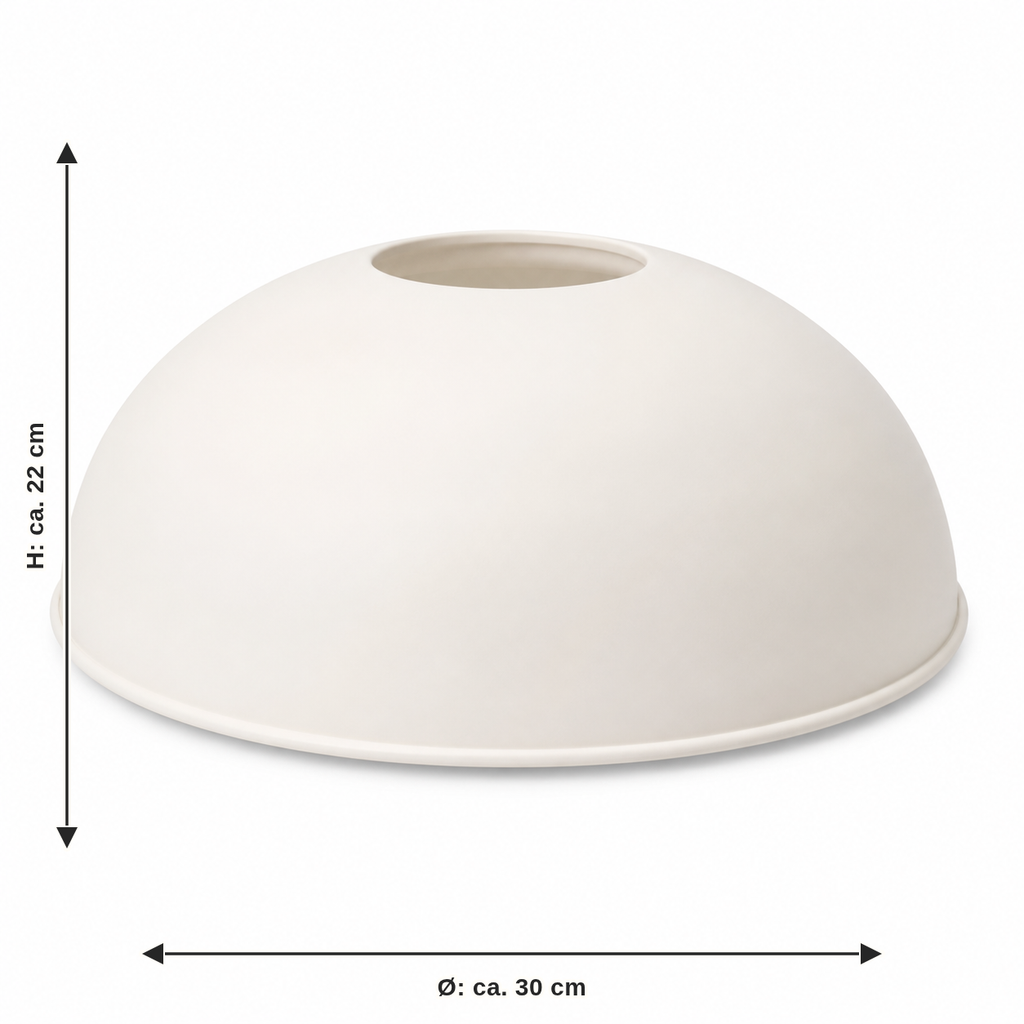 Dimensional image for dome lampshade in warm white: diameter approx. 30 cm, height approx. 22 cm
