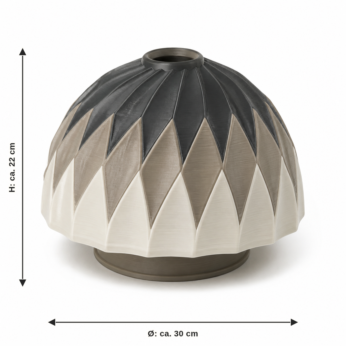 Dimensional image for dome-shaped lampshade with sheet facets: diameter approx. 30 cm, height approx. 22 cm