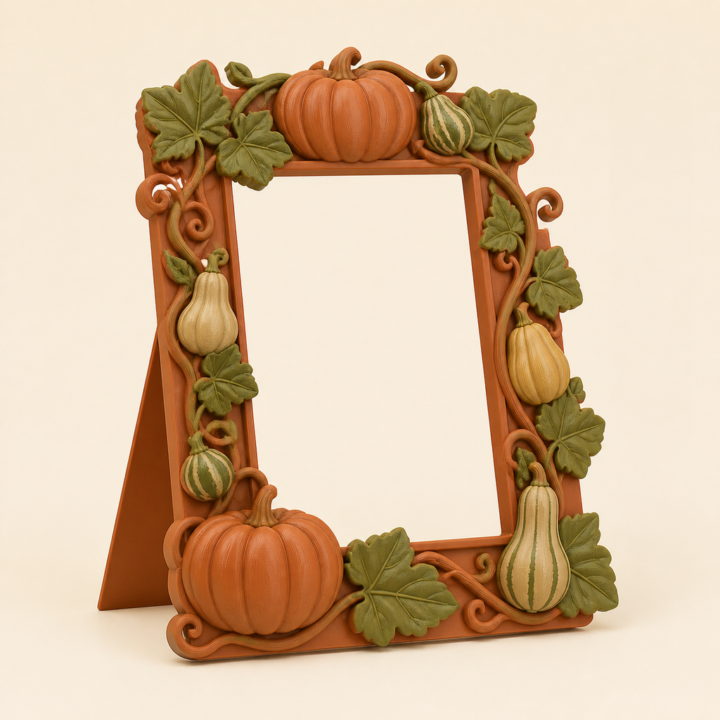 Pumpkin photo frame field frame in 3D printed PETG in terracotta, olive green, sand beige