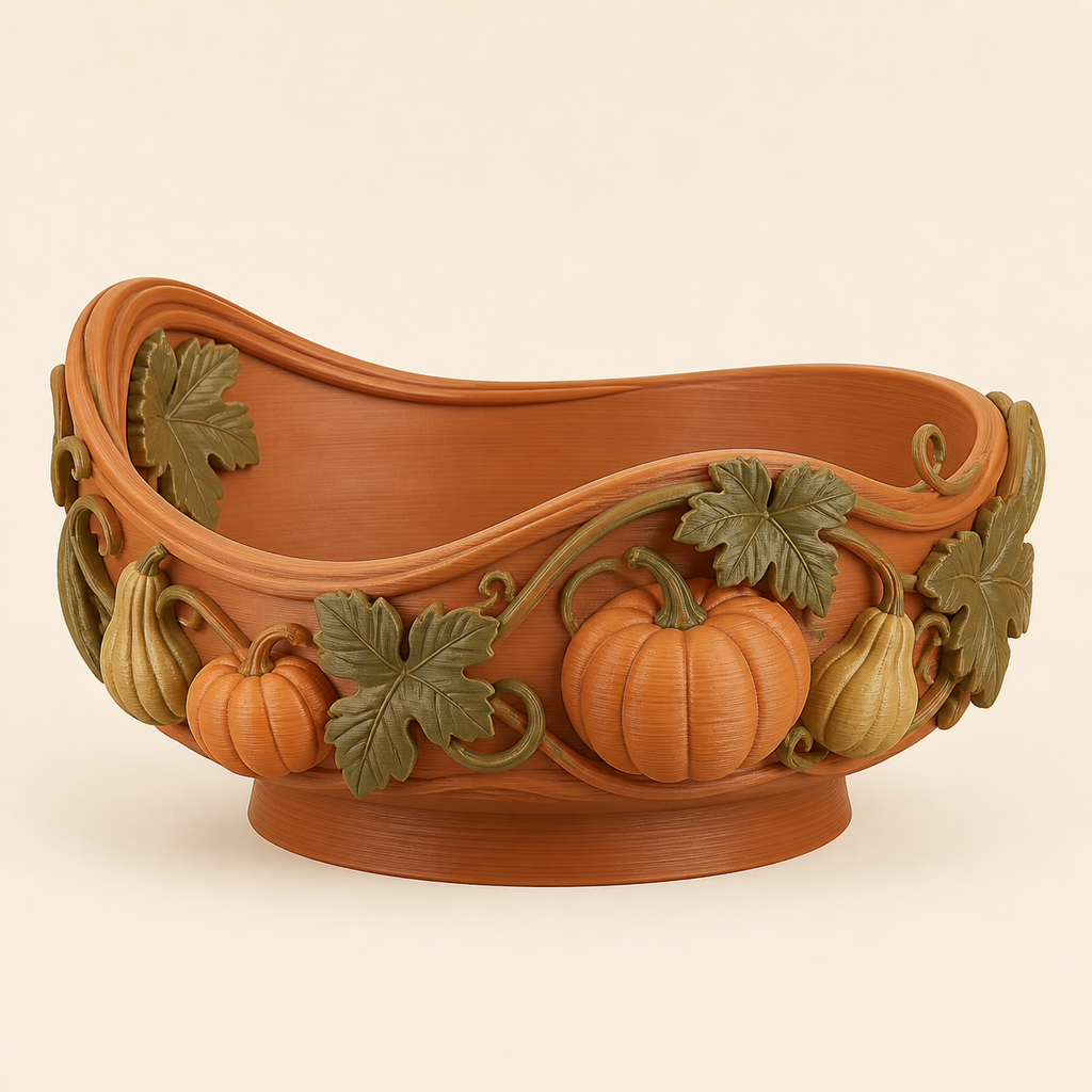 Kürbis-Dekoschale Kürbisblatt aus 3D-gedrucktem PETG in Terrakotta, Olivgrün, Sandbeige