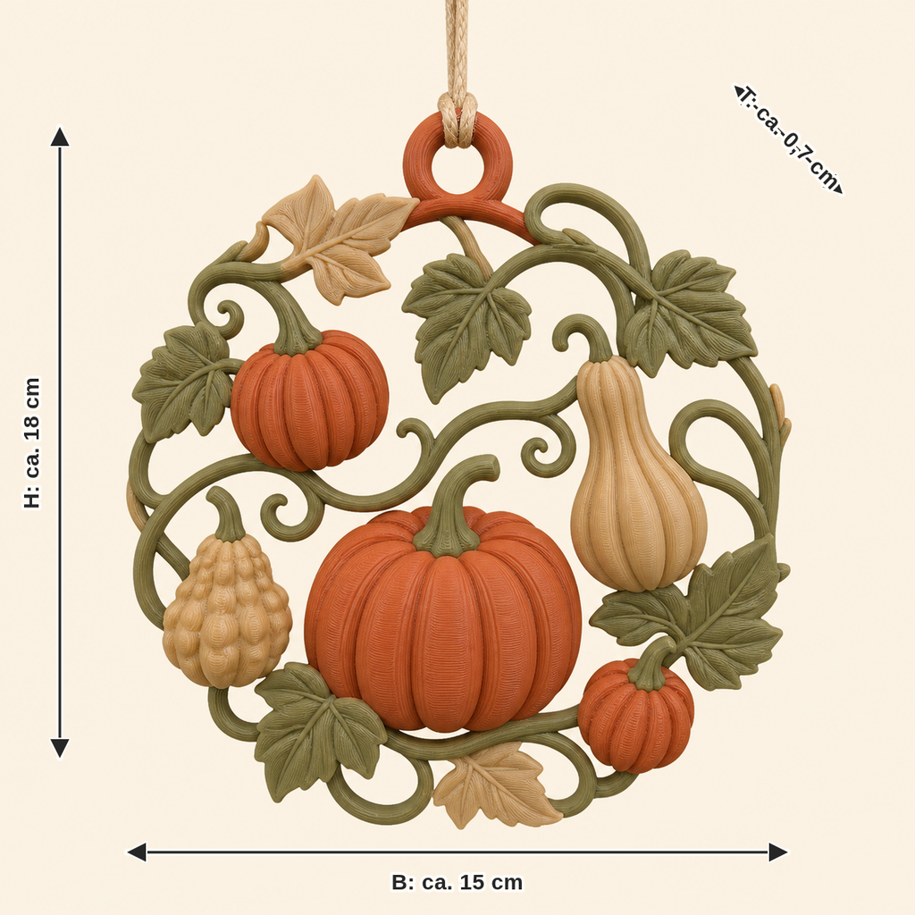 Dimensional image for pumpkin-window ornament Rankenlicht: width approx. 15 cm, depth approx. 0.7 cm, height approx. 18 cm
