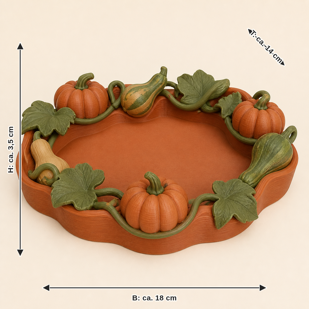 Dimensional image for pumpkin jewellery dish pumpkin edge: width approx. 18 cm, depth approx. 14 cm, height approx. 3.5 cm