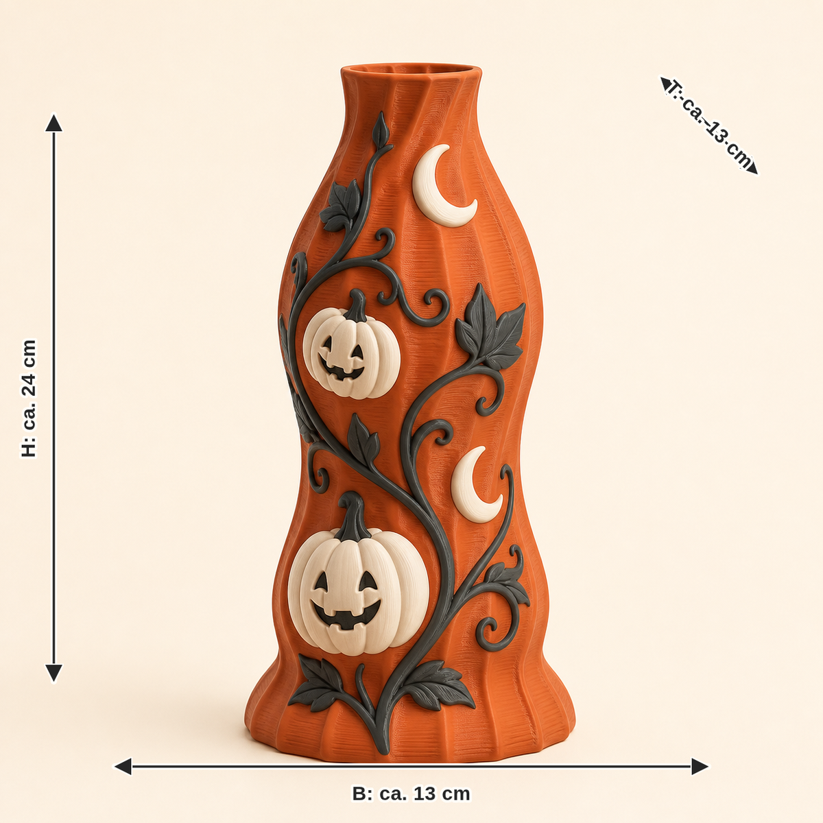 Maßbild für Kürbisnacht-Trockenblumen-Vase Erntemond: Breite ca. 13 cm, Tiefe ca. 13 cm, Höhe ca. 24 cm