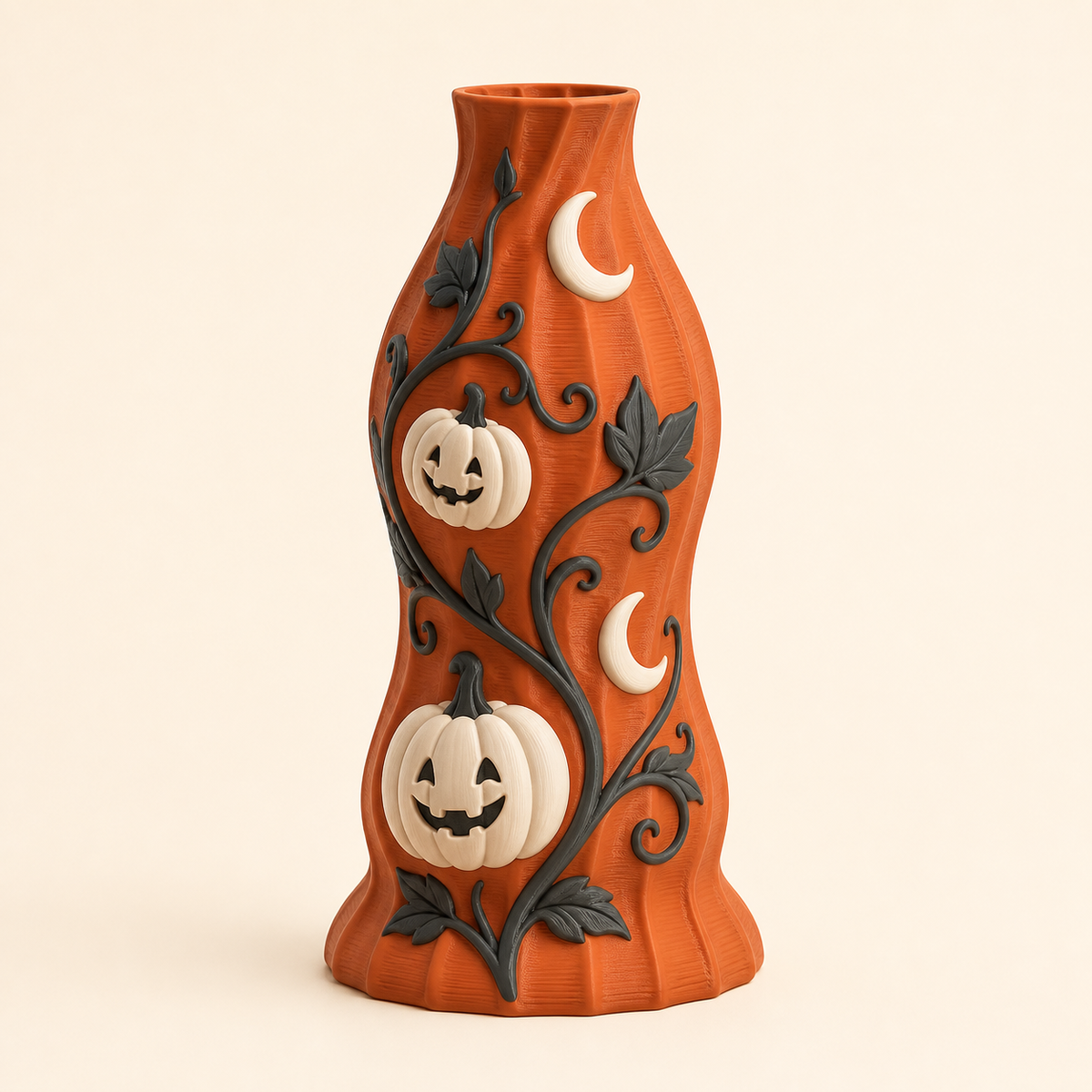 Kürbisnacht-Trockenblumen-Vase Erntemond aus 3D-gedrucktem PETG in Terrakotta, Anthrazit, Knochenweiß