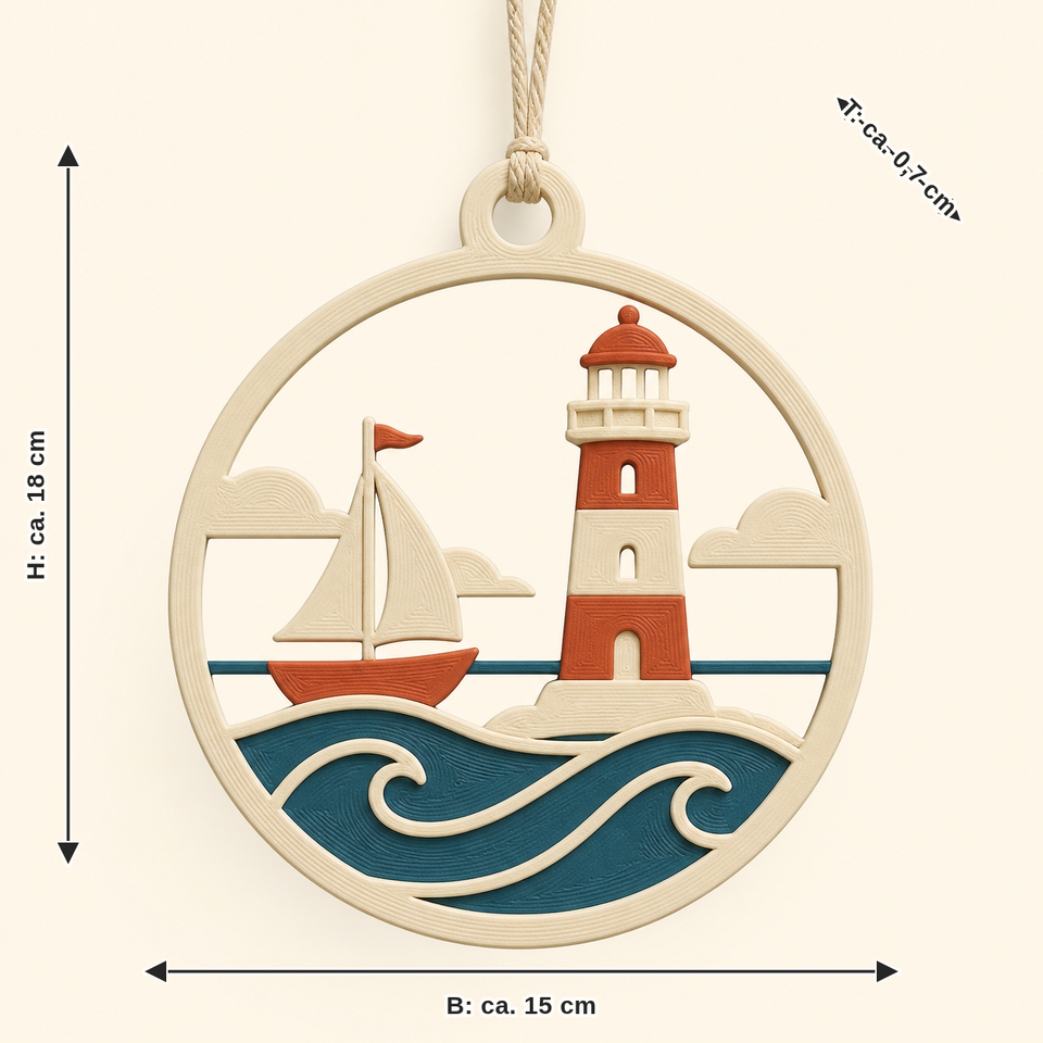Maßbild für Küsten-Fensteranhänger Leuchtturm: Breite ca. 15 cm, Tiefe ca. 0.7 cm, Höhe ca. 18 cm