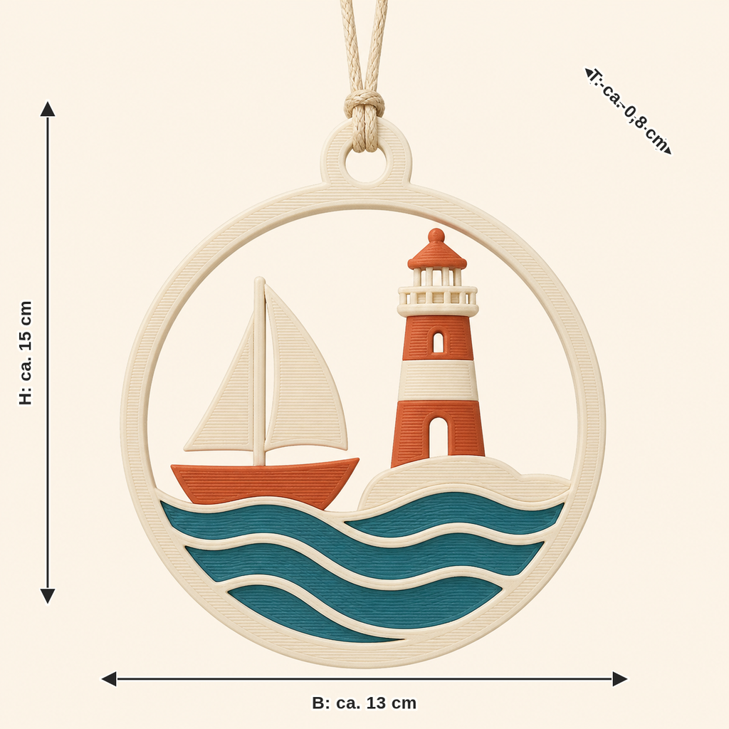 Dimensional image for coastal hanging decoration Coastal course: width approx. 13 cm, depth approx. 0.8 cm, height approx. 15 cm