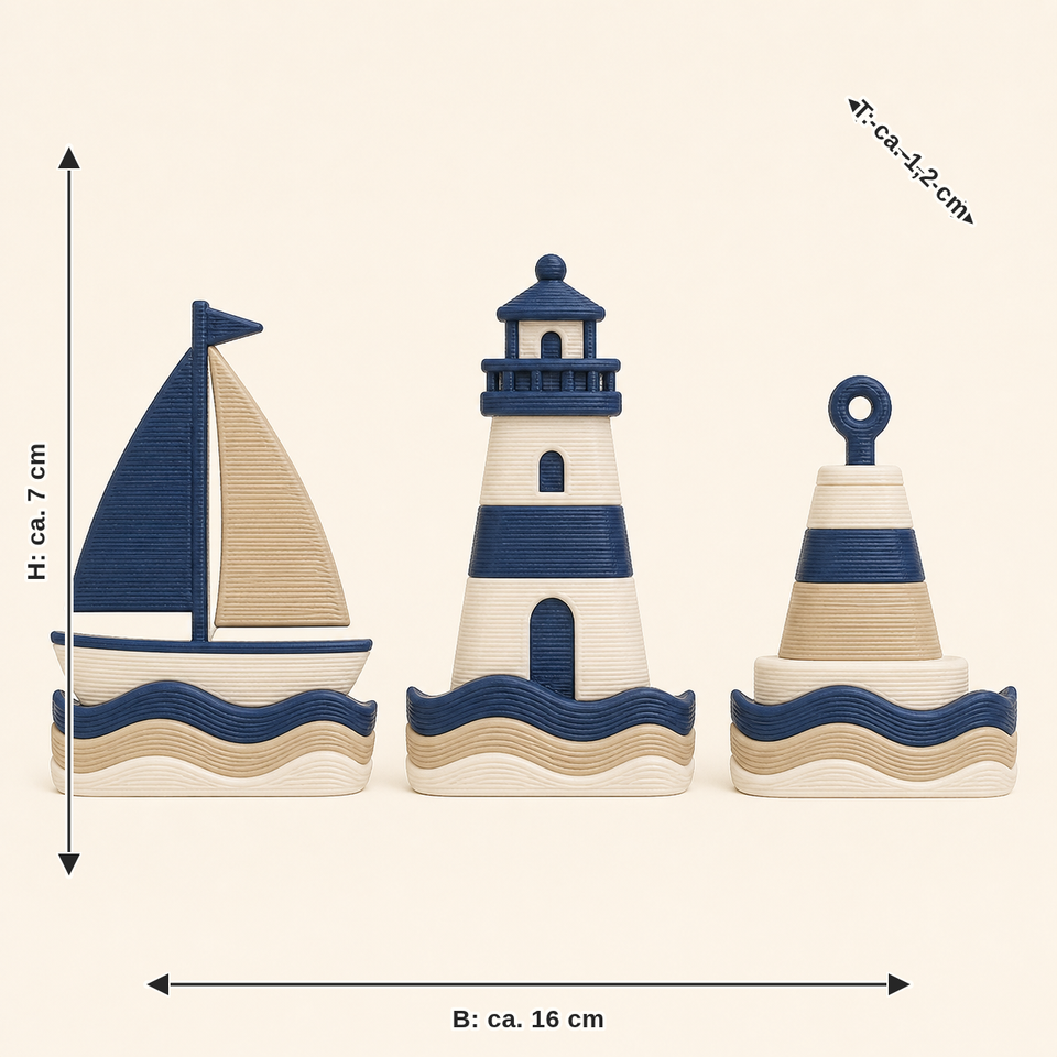 Dimensional image for coastal magnet set buoy path: width approx. 16 cm, depth approx. 1.2 cm, height approx. 7 cm