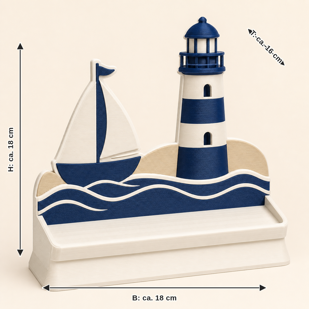 Dimensional image for coastal dizplay stands sailing point: width approx. 18 cm, depth approx. 16 cm, height approx. 18 cm
