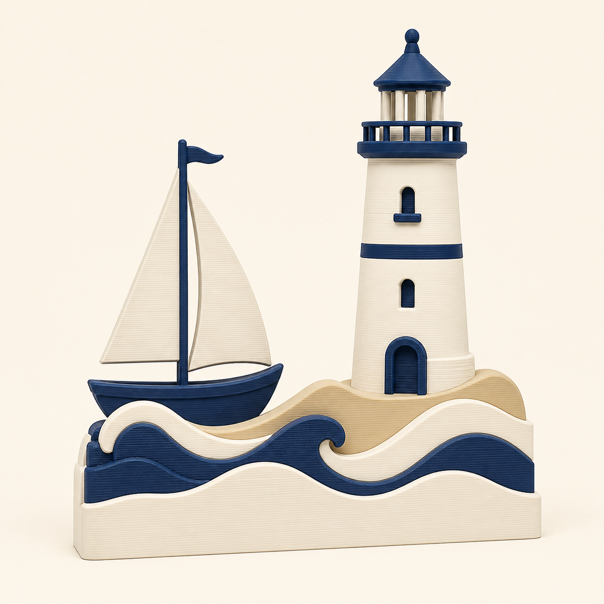 Küsten-Tischaufsteller Weiße Düne aus 3D-gedrucktem PETG in Warmweiß, Marineblau, Sandbeige