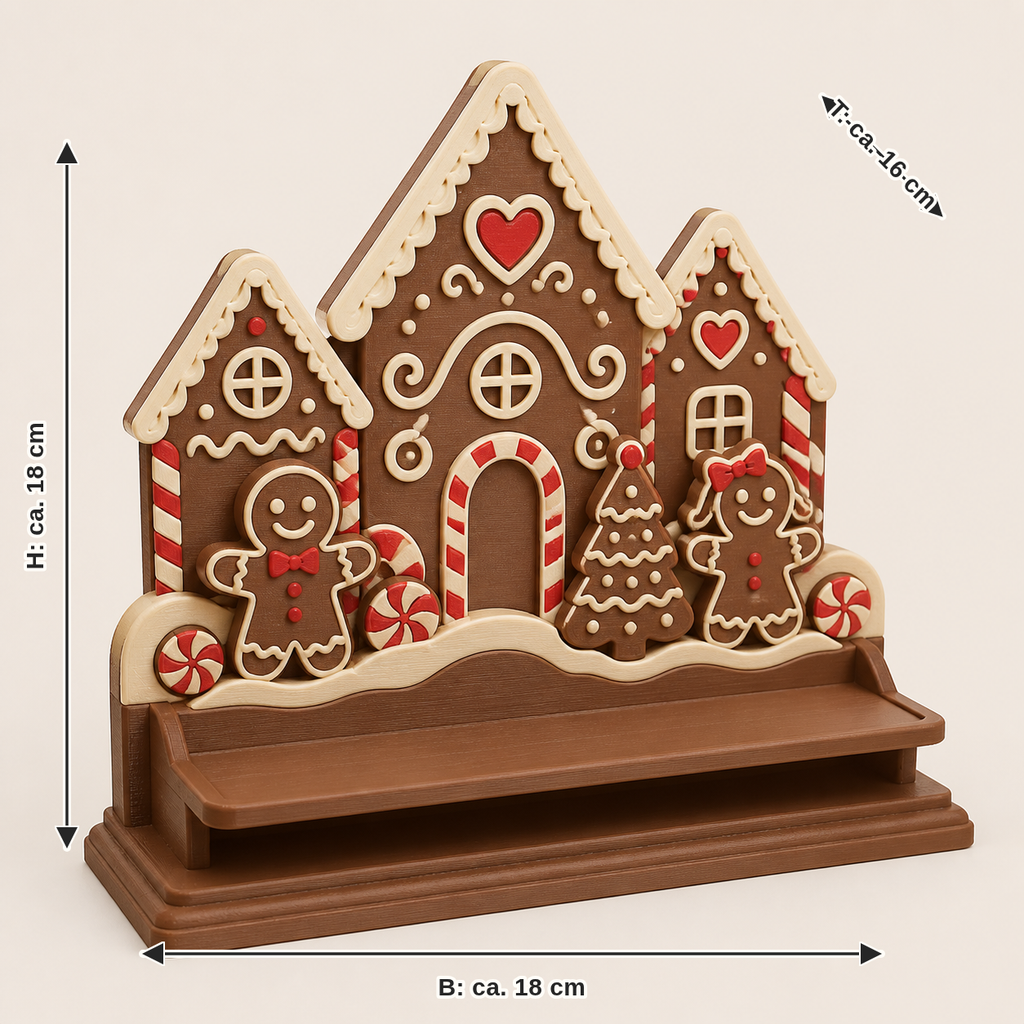 Dimensional image for gingerbread display stands Winter stage: width approx. 18 cm, depth approx. 16 cm, height approx. 18 cm
