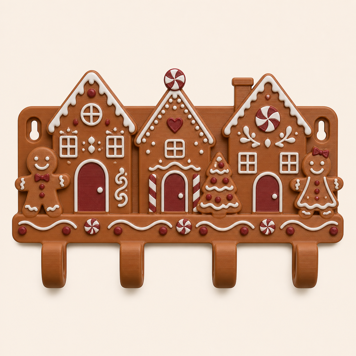 Lebkuchen-Schlüsselbrett Häuserhaken aus 3D-gedrucktem PETG in Terrakotta, Warmweiß, Bordeaux