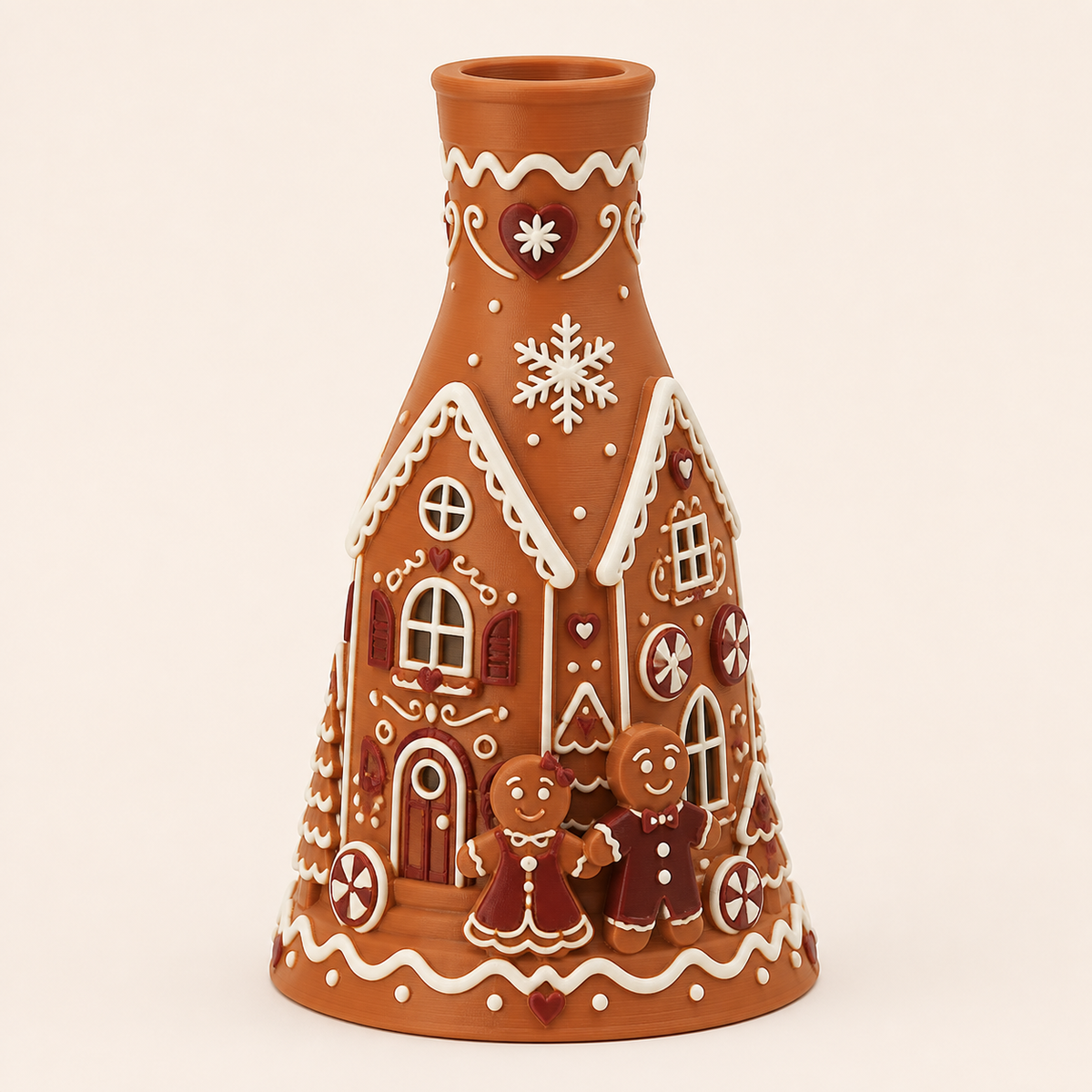Lebkuchen-Trockenblumen-Vase Häuschenstiel aus 3D-gedrucktem PETG in Terrakotta, Warmweiß, Bordeaux