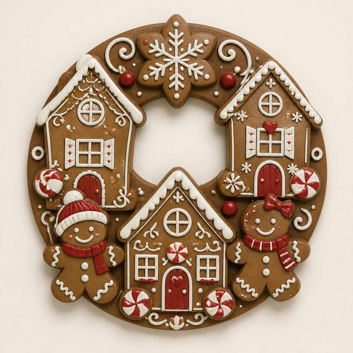 Lebkuchen-Wandrelief Zuckerkranz aus 3D-gedrucktem PETG in Lebkuchenbraun, Creme, Kirschrot