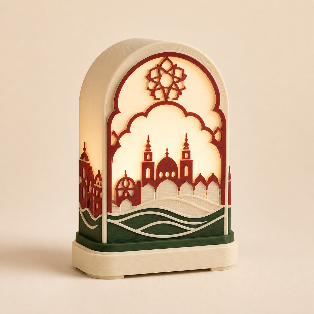 LED table lamp fortress arch – Salzburg from PETG on bright studio background
