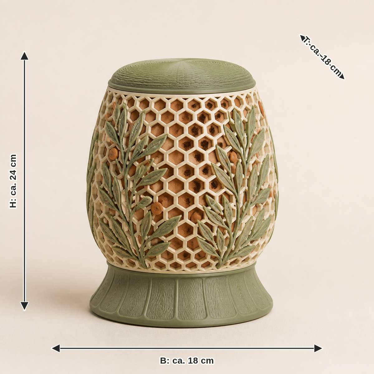 Measurement for LED table lamp honeycomb core – Country: width approx. 18 cm, depth approx. 18 cm, height approx. 24 cm