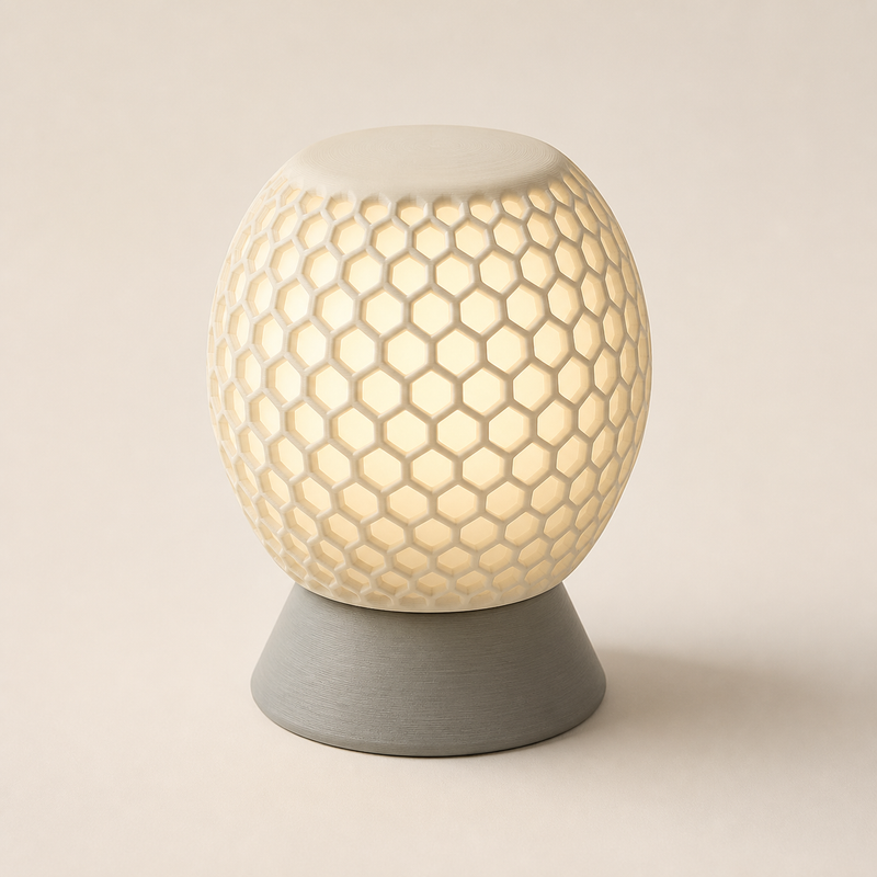 LED table lamp honeycomb core – minimalist made of PETG on bright studio background