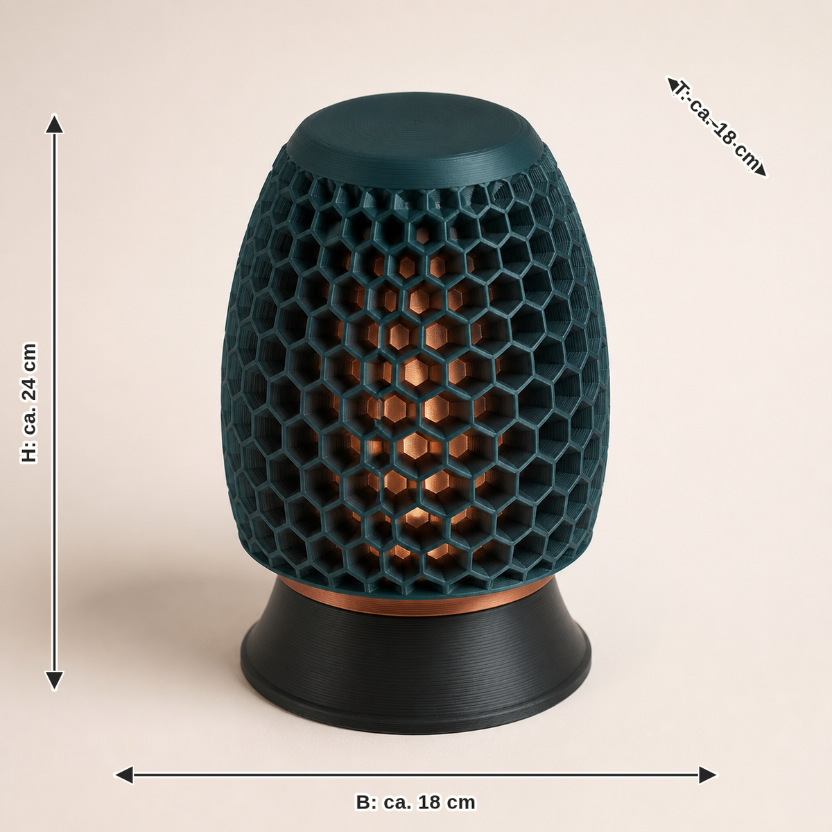 Measurement for LED table lamp honeycomb core – Modern: width approx. 18 cm, depth approx. 18 cm, height approx. 24 cm