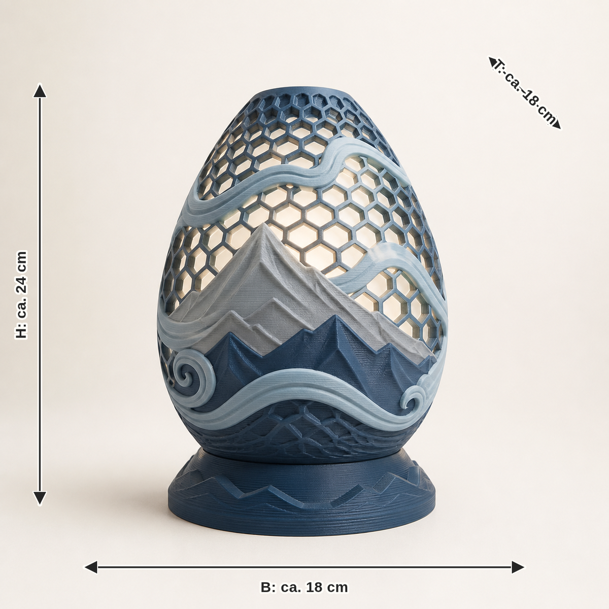 Measurement for LED table lamp honeycomb core – Nordic & Mythical: width approx. 18 cm, depth approx. 18 cm, height approx. 24 cm