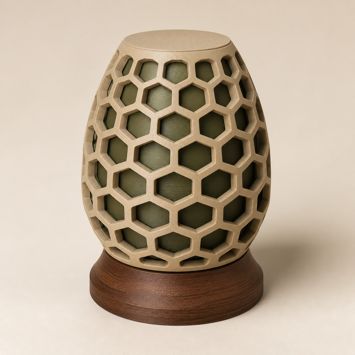 LED table lamp honeycomb core – rustic from PETG on bright studio background