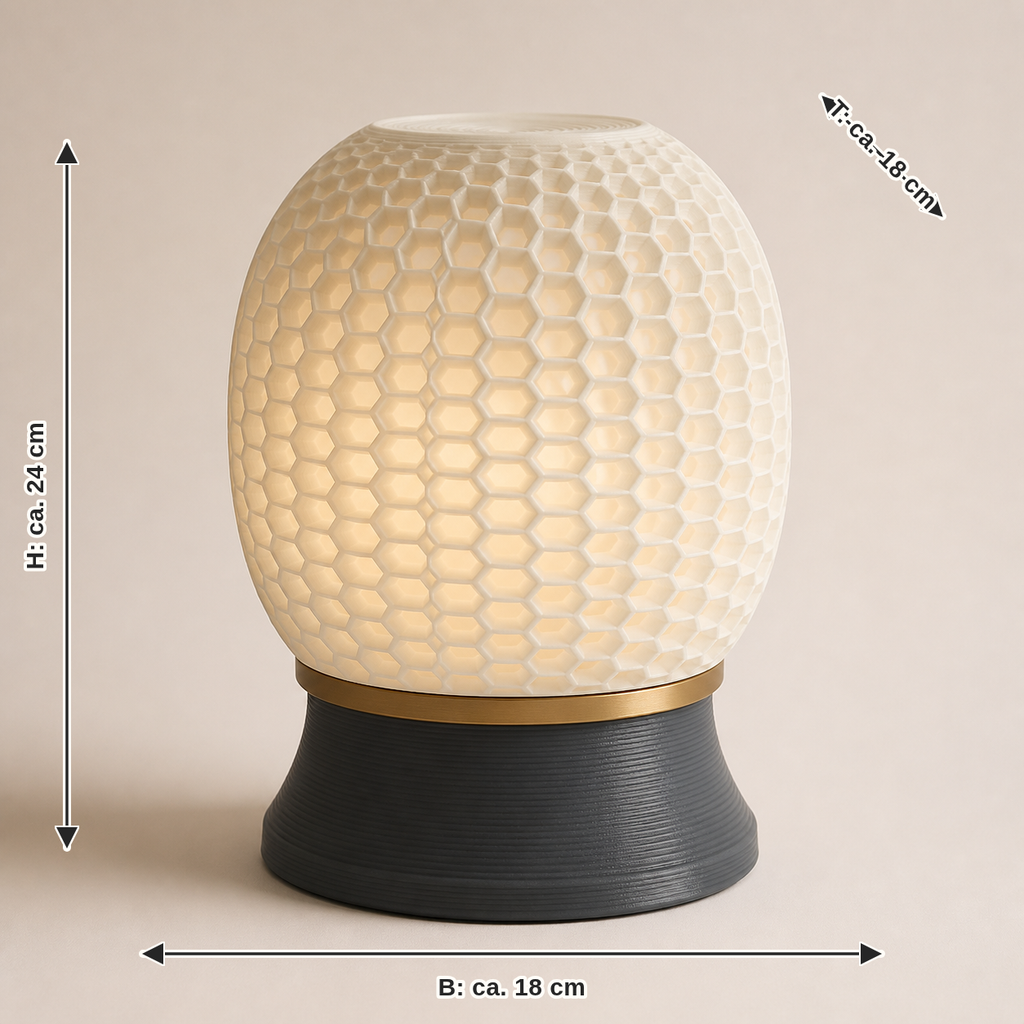 Measurement for LED table lamp honeycomb core – Timeless: width approx. 18 cm, depth approx. 18 cm, height approx. 24 cm