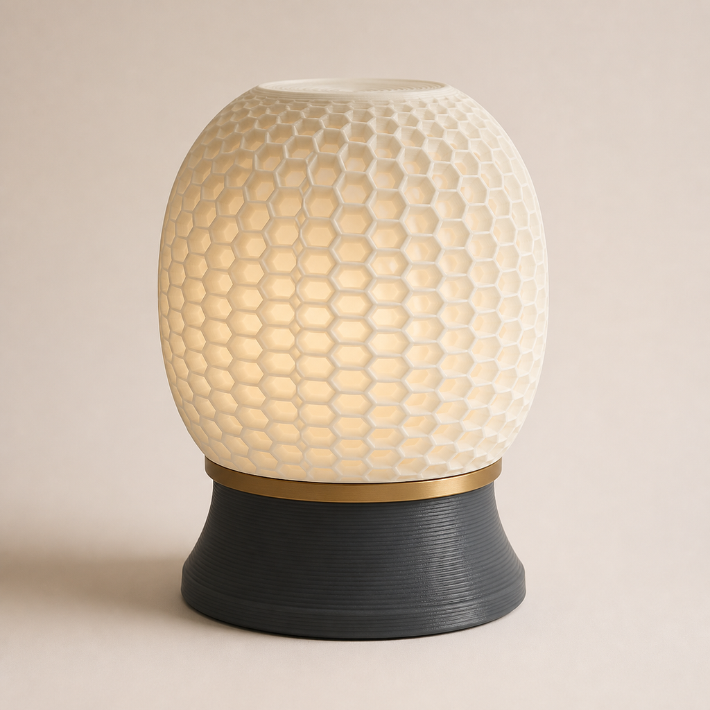 LED table lamp honeycomb core – Timeless from PETG on bright studio background