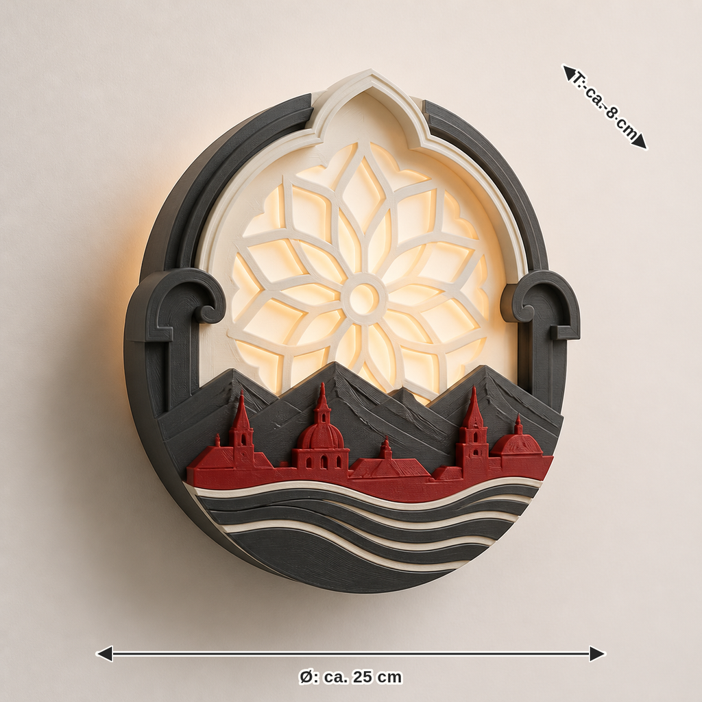 Measurement for LED wall lamp Mirabellrosette – Salzburg: diameter approx. 25 cm, depth approx. 8 cm
