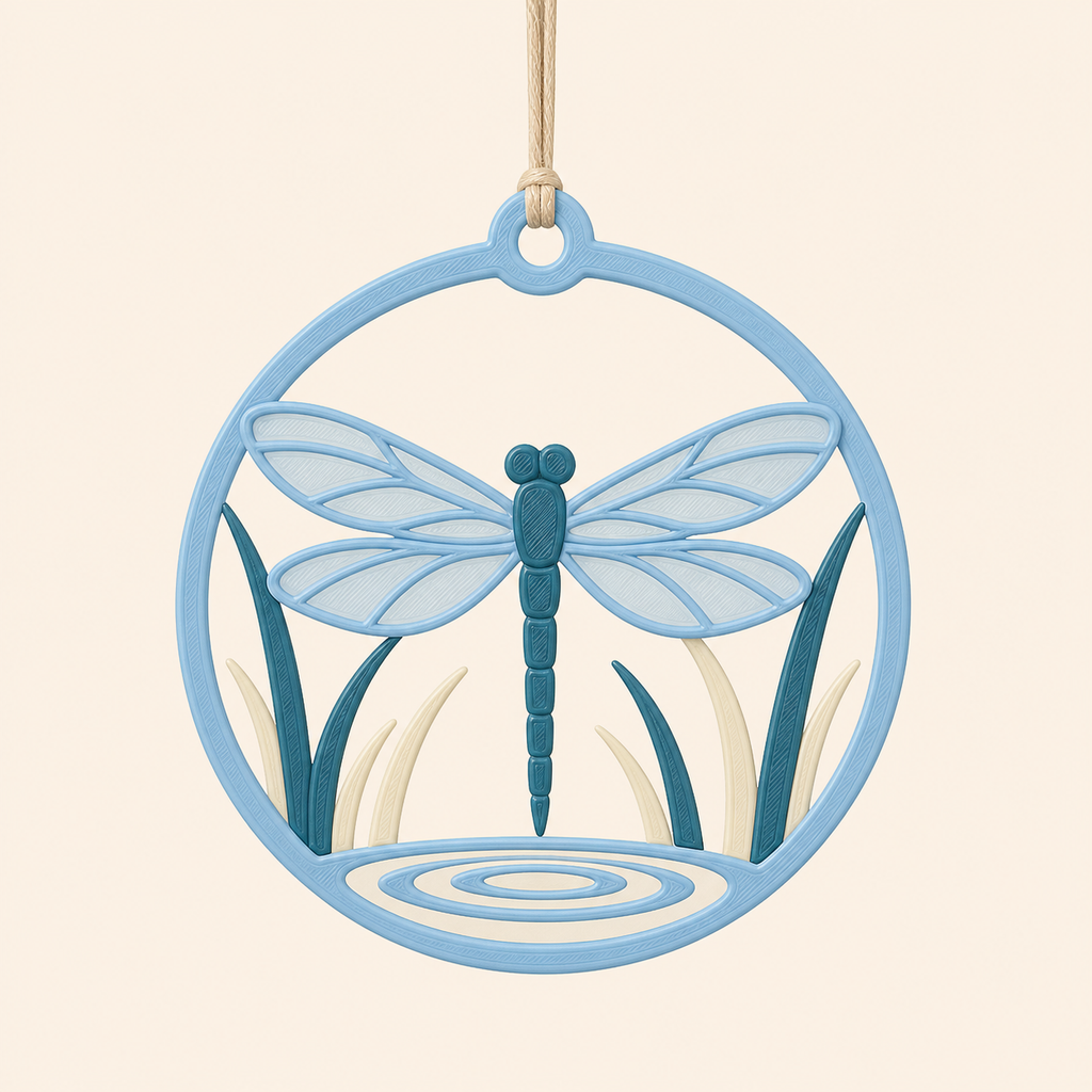 Dragonfly Window Ornament Water Wings in 3D Printed PETG in Sky blue, teal, cream