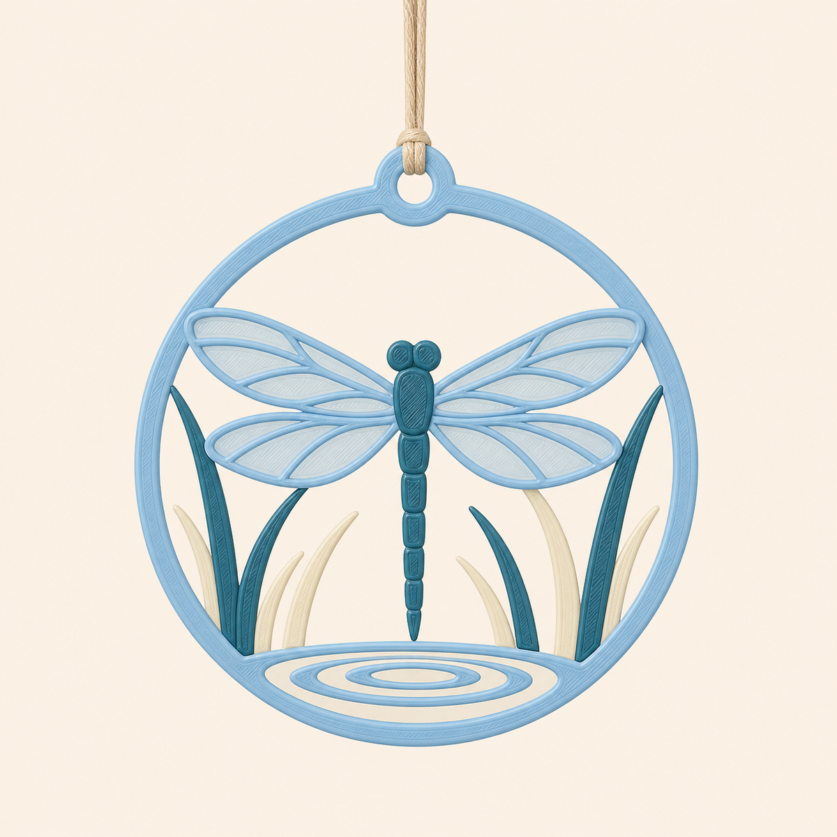 Dragonfly Window Ornament Water Wings in 3D Printed PETG in Sky blue, teal, cream