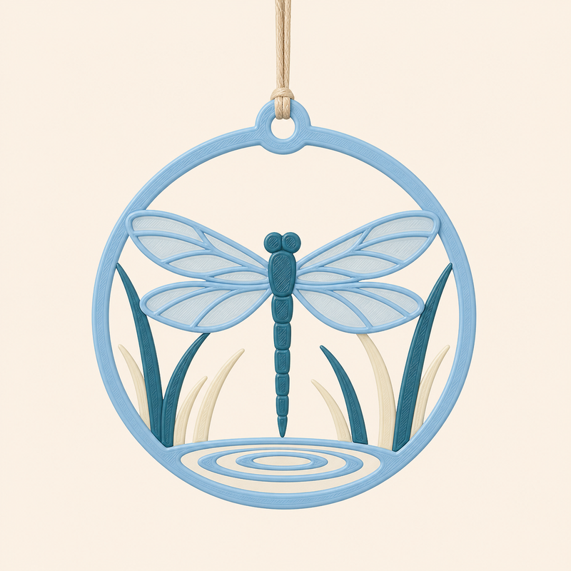 Dragonfly Window Ornament Water Wings in 3D Printed PETG in Sky blue, teal, cream