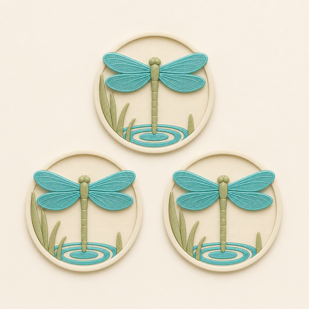 Libellen-Magnet-Set Wassertanz aus 3D-gedrucktem PETG in Warmweiß, Türkis, Salbeigrün