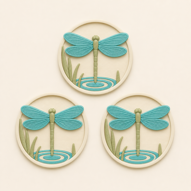Libellen-Magnet-Set Wassertanz aus 3D-gedrucktem PETG in Warmweiß, Türkis, Salbeigrün