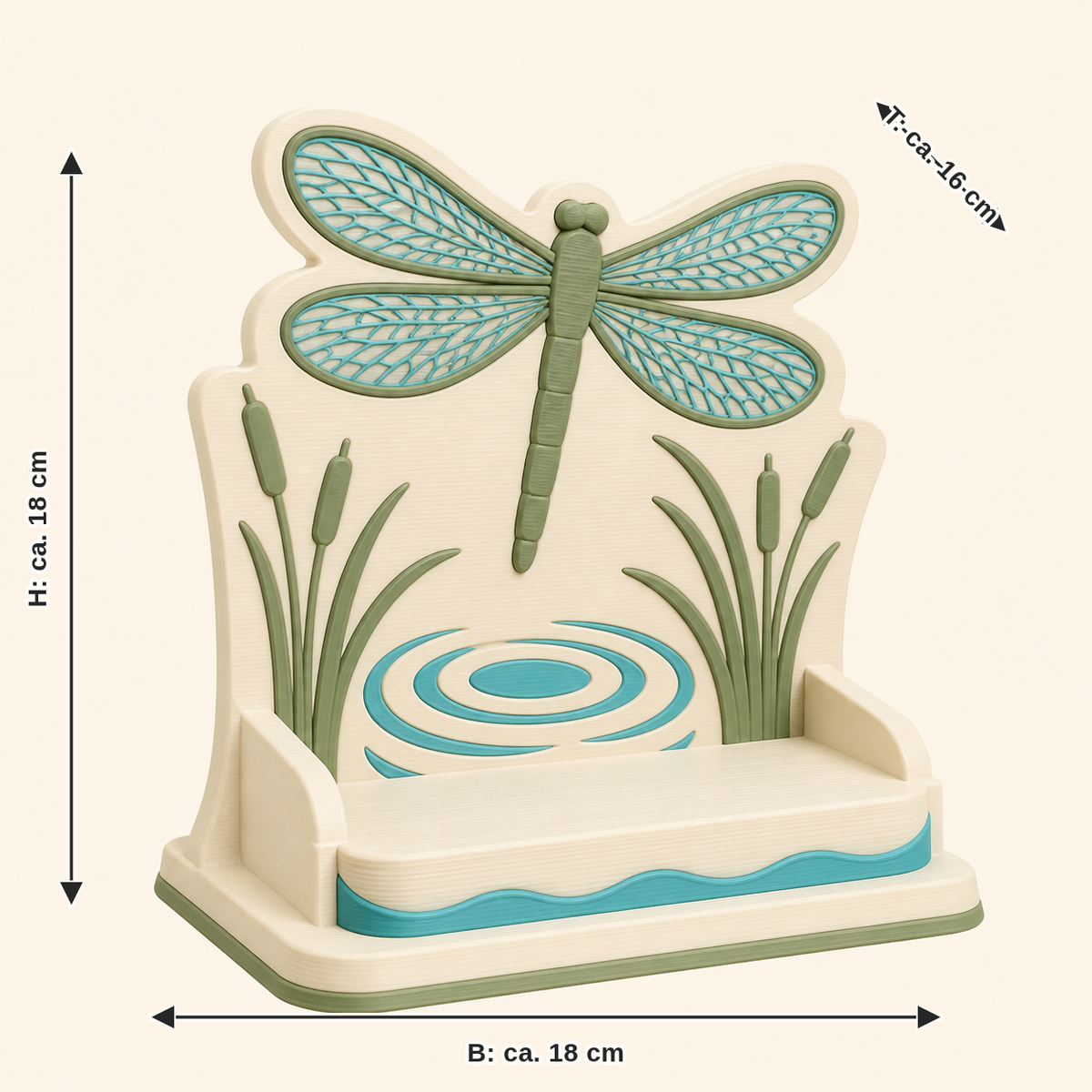 Dimensional image for dragonflies-Display stands Aqua-dance: width approx. 18 cm, depth approx. 16 cm, height approx. 18 cm