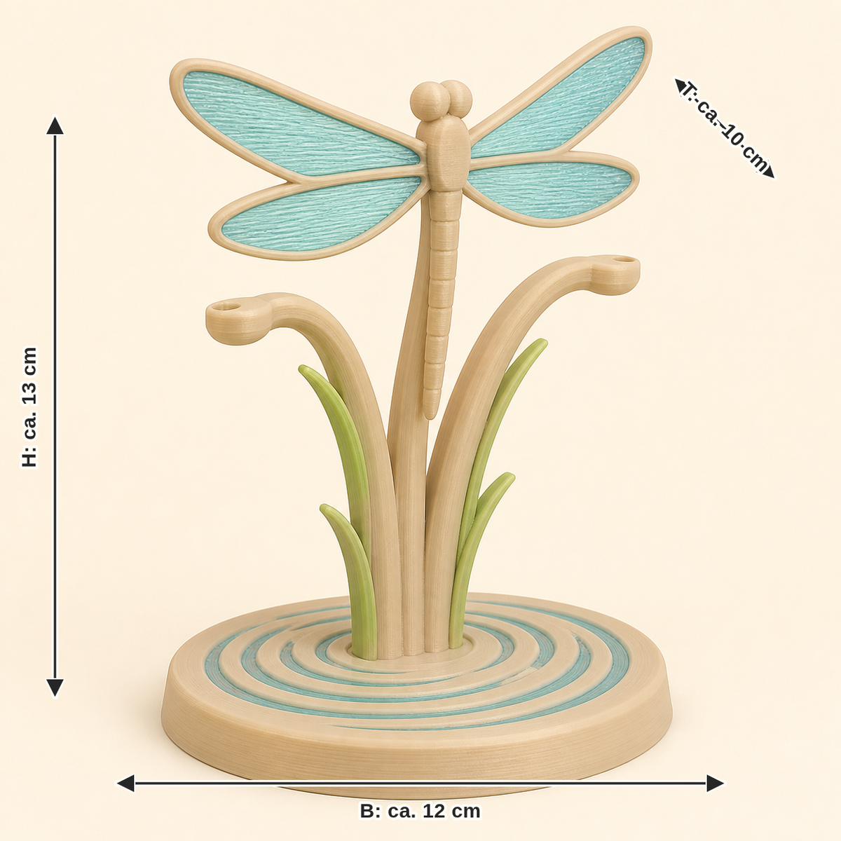 Dimensional image for dragonfly ring holder pond light: width about 12 cm, depth about 10 cm, height about 13 cm