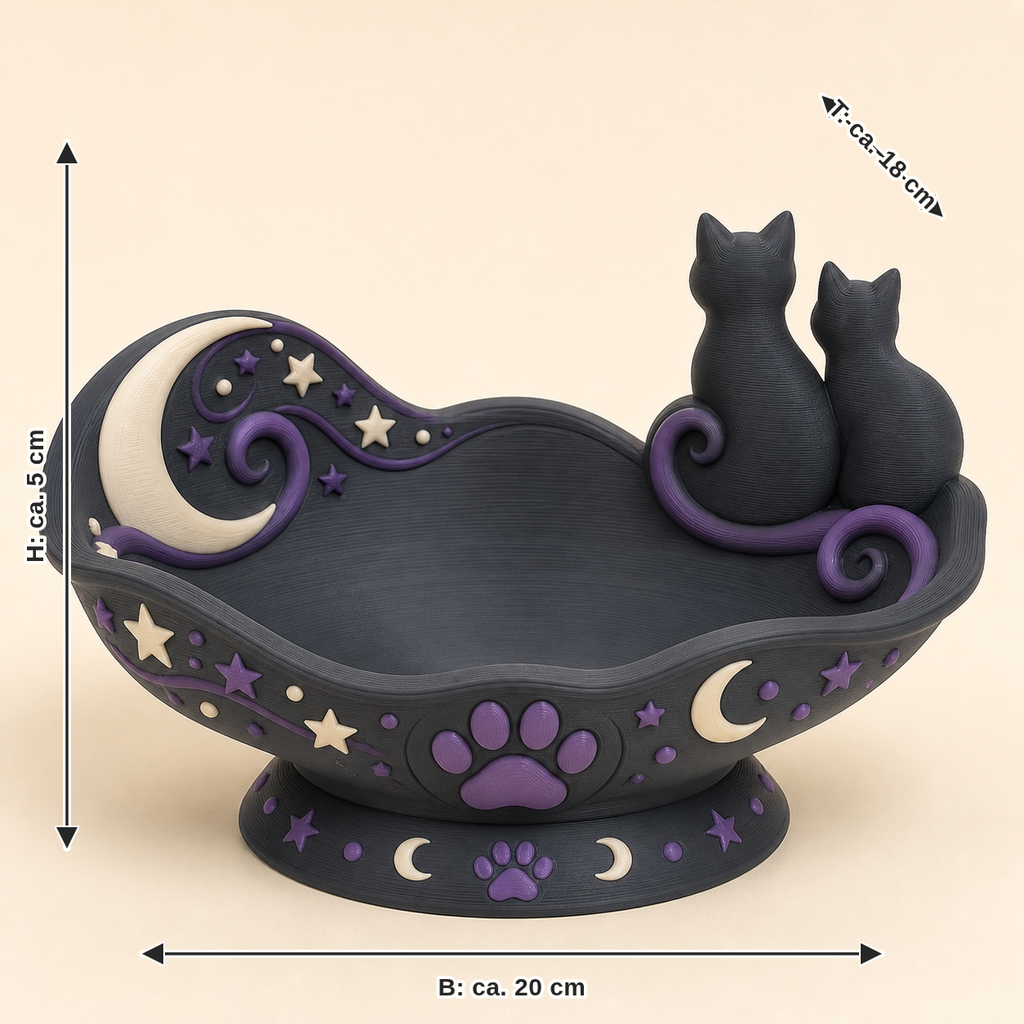 Maßbild für Magische Katze-Dekoschale Pfotenmulde: Breite ca. 20 cm, Tiefe ca. 18 cm, Höhe ca. 5 cm
