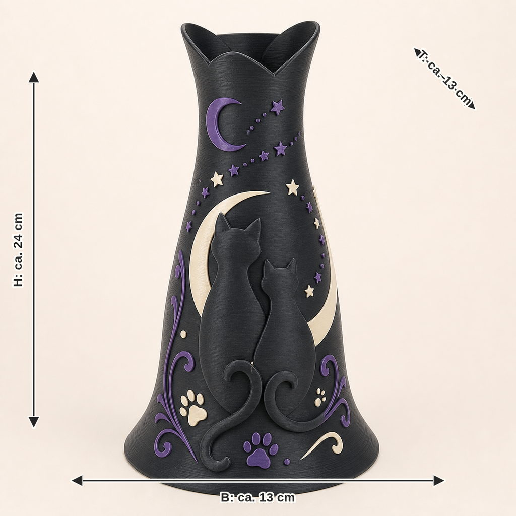 Maßbild für Magische Katze-Trockenblumen-Vase Katzenvase: Breite ca. 13 cm, Tiefe ca. 13 cm, Höhe ca. 24 cm