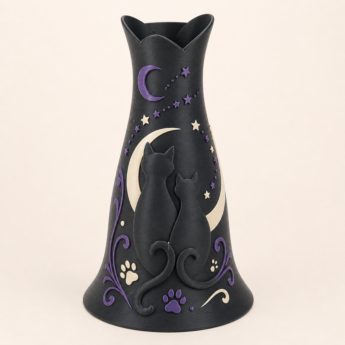 Magische Katze-Trockenblumen-Vase Katzenvase aus 3D-gedrucktem PETG in Anthrazit, Dunkelviolett, Knochenweiß