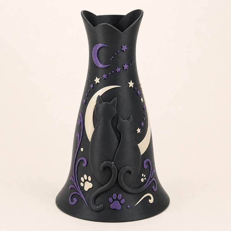 Magische Katze-Trockenblumen-Vase Katzenvase aus 3D-gedrucktem PETG in Anthrazit, Dunkelviolett, Knochenweiß