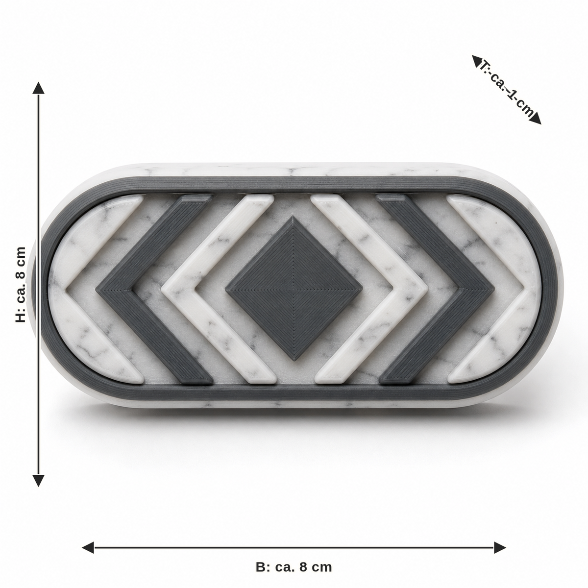 Maßbild für Magnet Marmoroptik-pfeile: Breite ca. 8 cm, Tiefe ca. 1 cm, Höhe ca. 8 cm