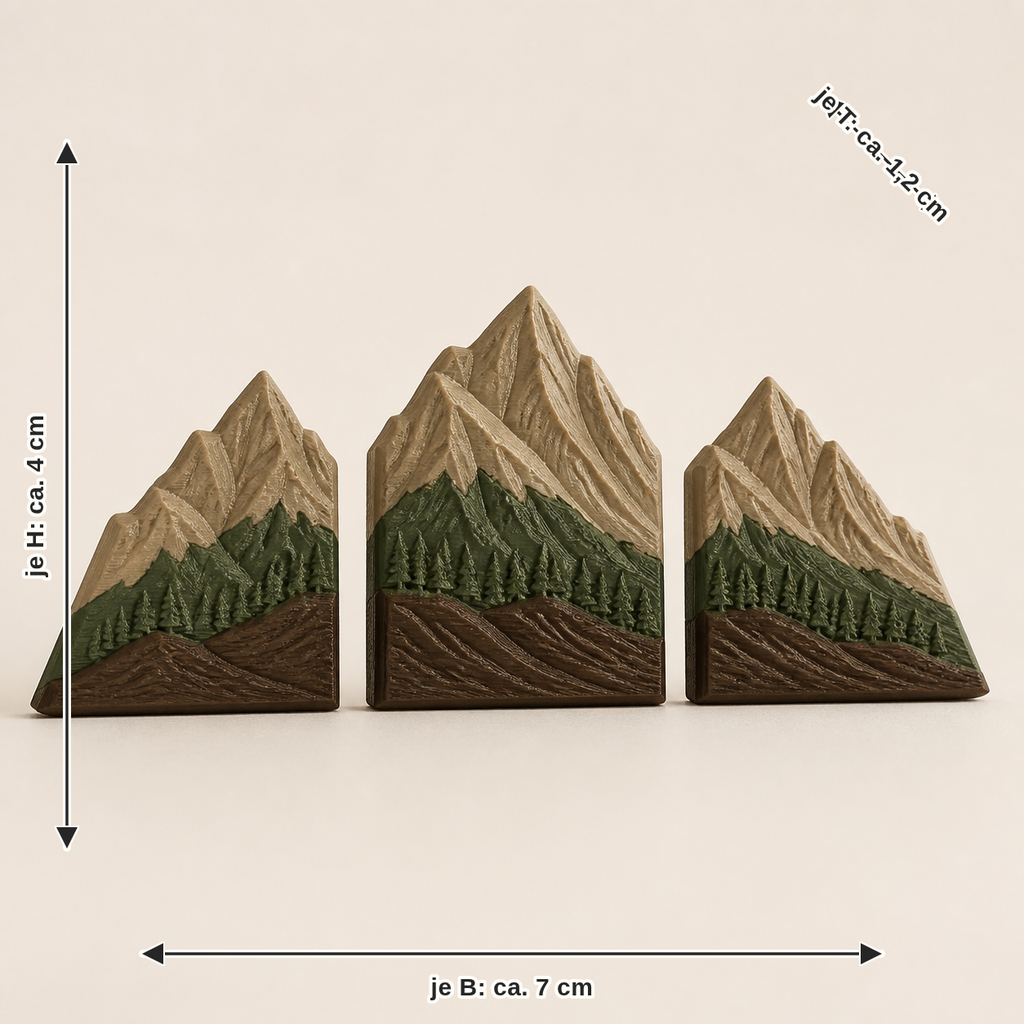Dimensional image for magnetic set mountain line – rustic: per width about 7 cm, depth about 1,2 cm, height about 4 cm