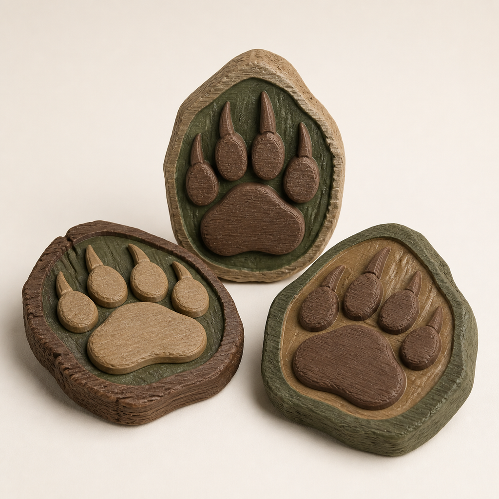 Magnet set paw track – rustic from PETG on bright studio background