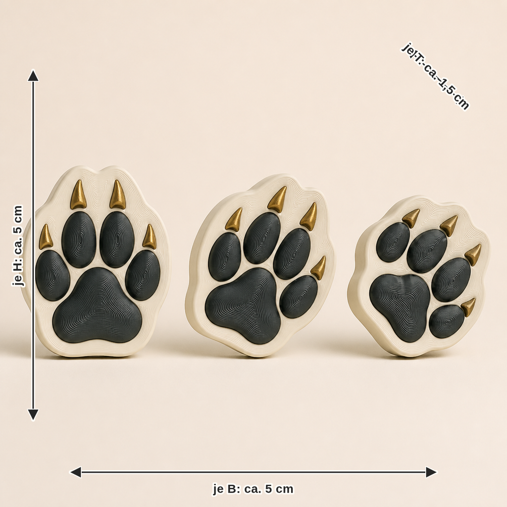 Measurement for magnetic set paw track – Timeless: per width about 5 cm, depth about 1,5 cm, height about 5 cm