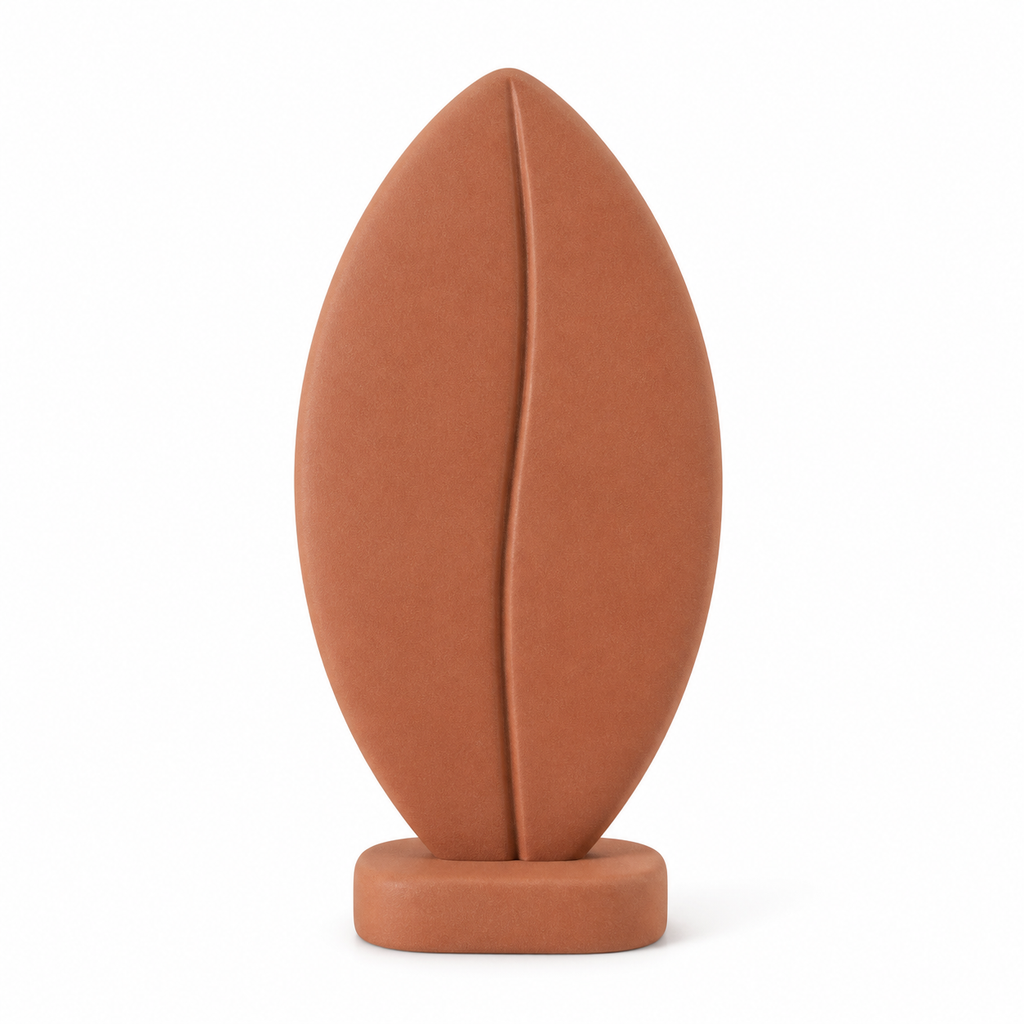 Terracotta-coloured autumn leaf stand-up with recessed central vein