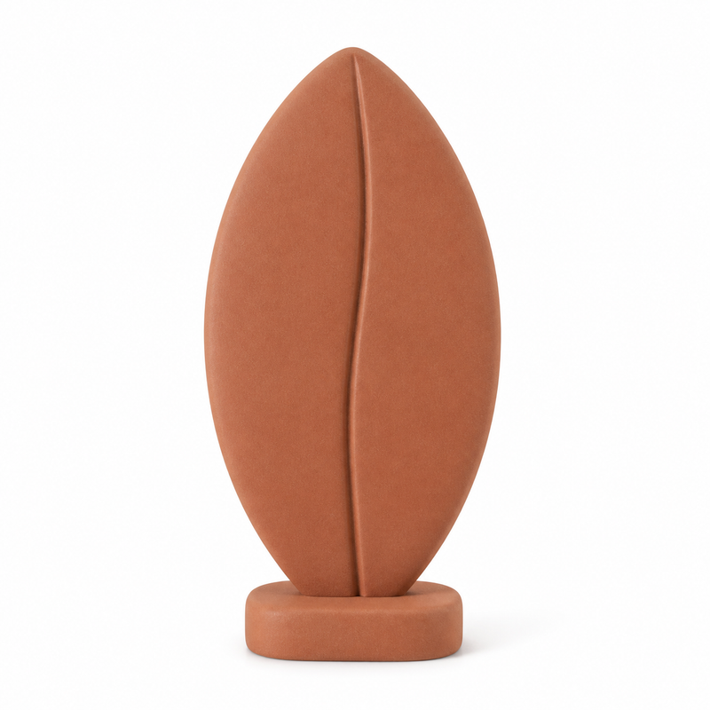 Terracotta-coloured autumn leaf stand-up with recessed central vein