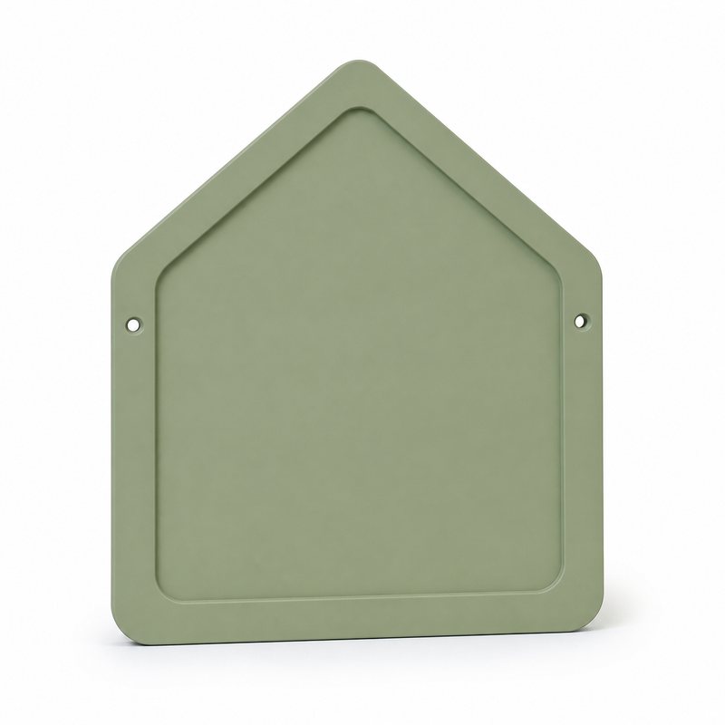 Sage green house-shaped blank wall sign with two fastening holes