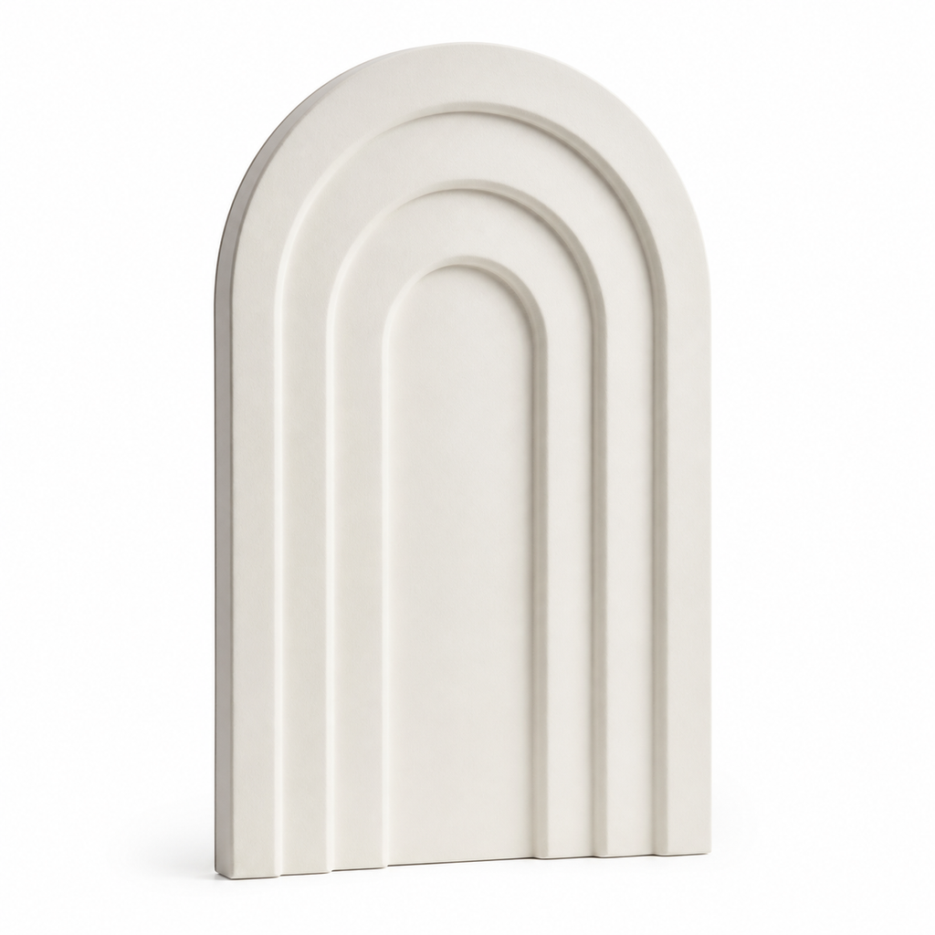 Warm white archline wall relief with three staggered circular arches